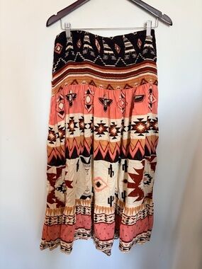 Z&L Europe Boho Cactus Southwestern Aztec Print Maxi Skirt - Small
